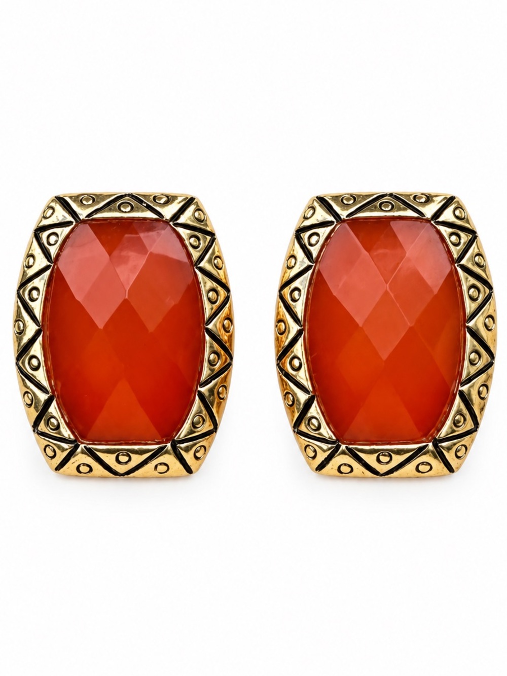 Vintage Faux Carnelian Gold Tone Screw Back Clip On Earrings